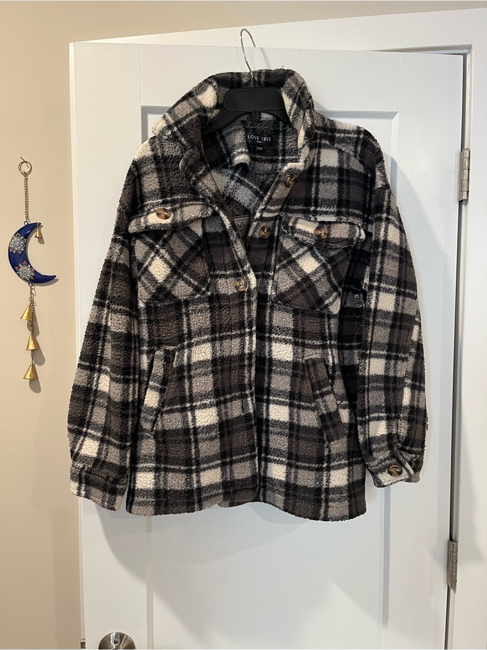Love Tree Kids Black & White Plaid Shacket Jacket